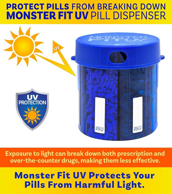 XL Supplement Pill Dispenser Bottle, 7 Compartment, Labels, Easy Open, Anti-Mixing, UV Protected Organizer, Extra Large Monthly Vitamin, Monster Fit Medication Holder (Cobalt Blue, Large) (Pack of 3)