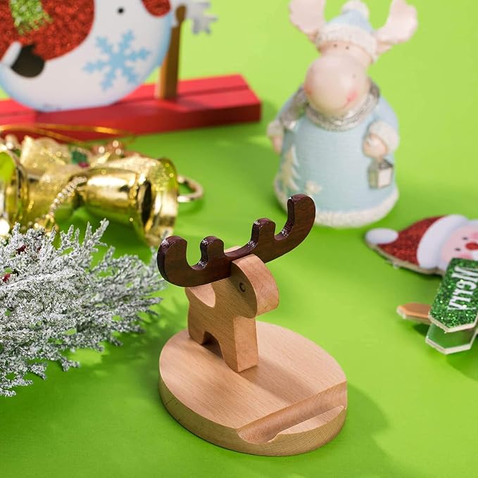 Cell Phone Tablet Wood Stand Dock Holder Cradle Mount Organizer Charger Station NightStand Table Desk Room Office School Kitchen Non-Slip Wooden (Deer)