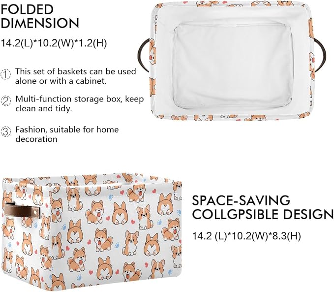 Didi & Hosa Storage Basket Cube Corgi Collapsible Toys Shelf Baskets Bin with Handle Laundry Organizer Storage Box for Home School & Office
