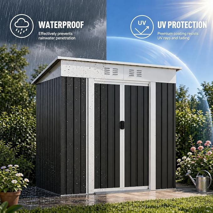 6x4 FT Outdoor Metal Garden Shed with Sliding Door, Heavy Duty Patio Storage Shed for Backyard Lawn Tools, Weather Resistant Steel Frame Utility Shed for Outdoor Storage