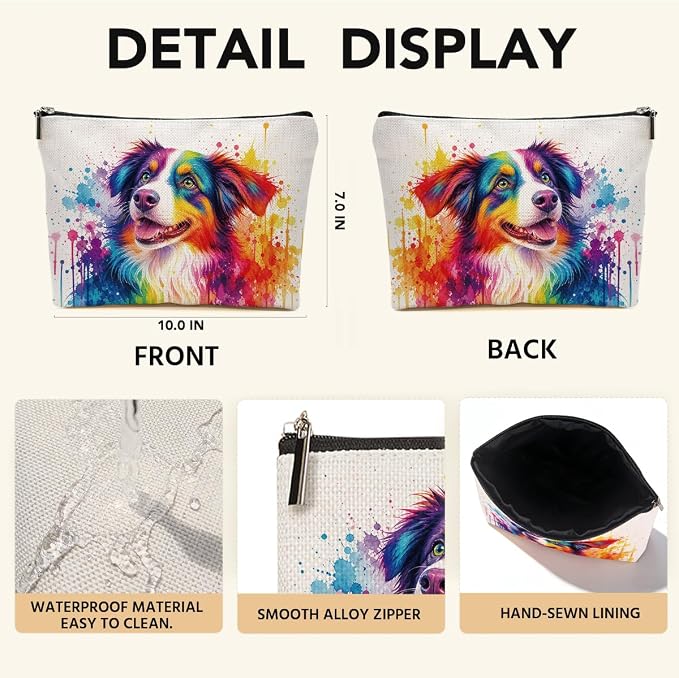 Colorful Border Collie Makeup Bag Dogs Gifts Cosmetic Bag Makeup Pouch | Cute Dog Travel Toiletry Bags, Christmas Birthday Gifts for Women Mom Girls Daughters Sisters Friends Dog Lover Pet Owner