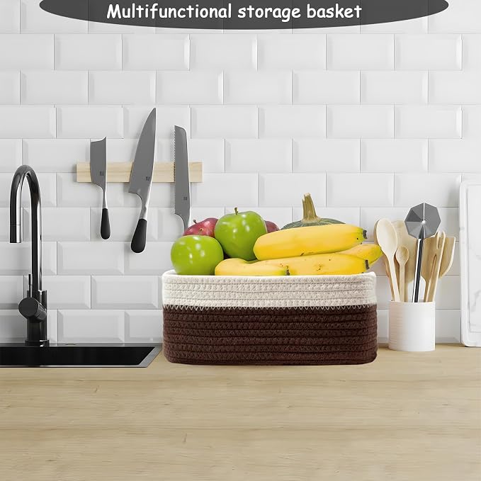 COMFY-HOMI 11.5"x7.5"x4.7" Storage Baskets for Organizing | Cotton Rope Woven Basket | Toy Storage Bin Box | Basket for Shelves, Closet Organizer Bin, Decorative Closet Shelf, 1 Pack