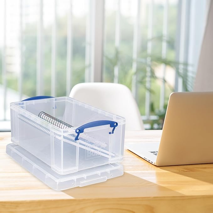 Really Useful Box 9-Liter Plastic Storage Bins with Lids, 2 Pack | 9-liter transparent clear bins with clip-lock handles and snap lids for home, for office organization and storage