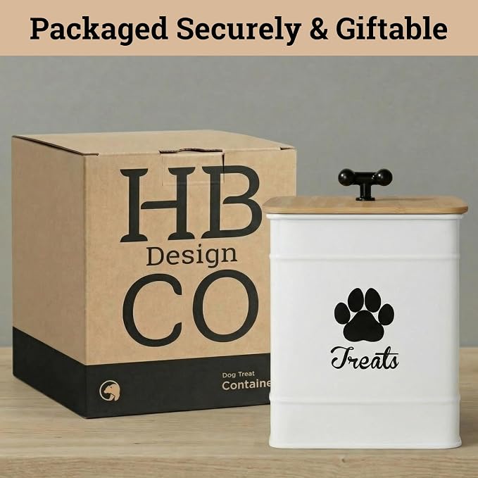 Dog Treat Container Airtight, 6"W x 8"H, Powder Coated, 12 Cup Capacity | Fits All Popular Treats, 12 Cup Capacity, Airtight Bamboo Lid, Easy Open Lid, Dent-Resistant Durable Metal Bone-Shaped Handle