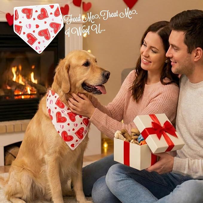 Dog Bandanas for Valentines Day - Cute Love Phrases Design for Pet Romantic Heart Print Adjustable Snap Button Scarf for Large & Extra Large Breeds 75lbs+