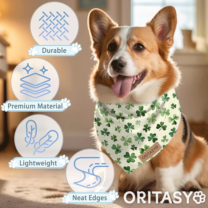 St. Patrick's Day Dog Bandanas, 2-Pack Triangle Reversible Love Pet Scarves, Premium Fabric, Irish Bandana for All Dogs (Small, Style 2)