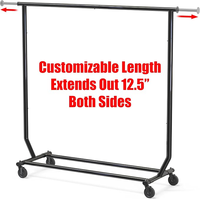 Simple Houseware Supreme Commercial Grade Clothing Garment Rack, Black | Holds Up to 250 lbs, Extendable Width from 50.25 to 75.25 Inches