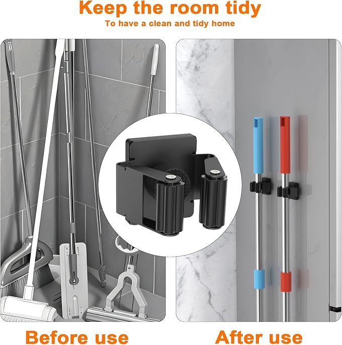 Strong Magnetic Mop Broom Holder, 4 Pack | Heavy Duty Magnetic Mop Hanger, For Refrigerators,Laundry Room Garage Kitchen Workshops