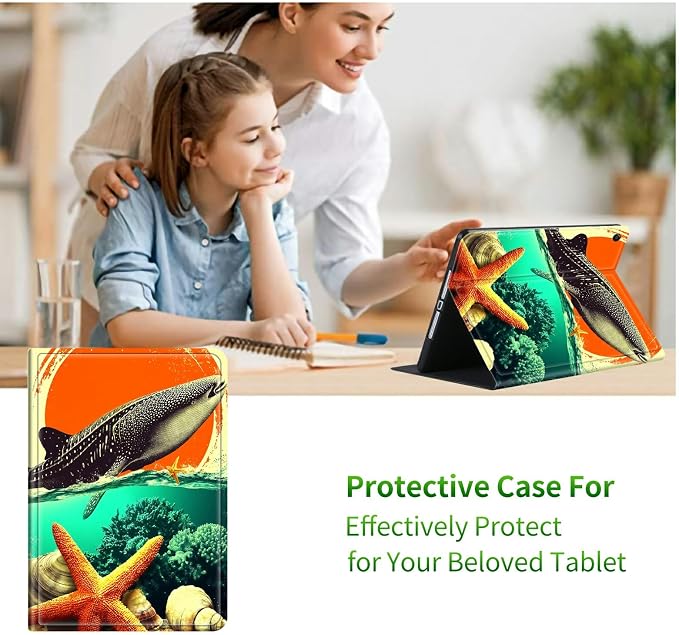 Case for Samsung Galaxy Tab A9+/A9 Plus 11" 2023 (SM-X210/X216/X218) | Slim Leather Smart Cover with Multi-Angle Anti-Slip Stand [Auto Wake/Sleep] Shell for Women Men - Whale Sunset Starfish