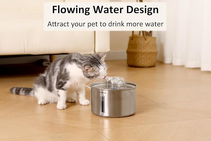 Cat Water Fountain Stainless Steel, 102oz/3L Automatic Pet Water Fountain with 6 Replacement Filters & 6 Pre-Filter Sponges for Cats, Dogs (Cat Fountain + 6 Filters + 6 Sponges)