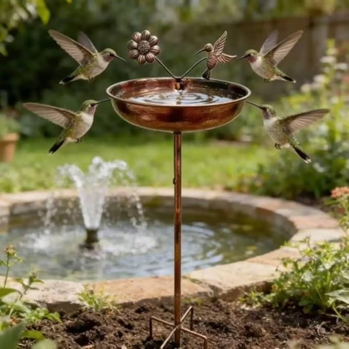 Bronze Bird Bath Basin Feeder Stand Wrought Iron Outdoor Bowl Pedestal with Flower Accents for Birds to Drink Bathe and Gather Suitable for backyards patios lawns and Flower beds