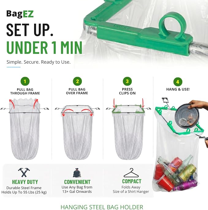 Collapsible Trash Bag Holder Stand 13-33 Gallon Garbage Bags Opener Portable Waste Bin & Storage Rack for Camping RV Outdoor Kitchen Picnic BBQ Party Can Laundry & Camper Heavy Duty Liner Hanger