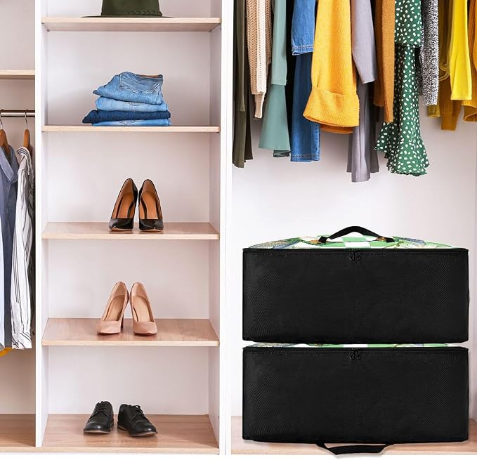 Comforter Storage Bags Large Folding Blanket Organizer Bag with Strong Handles Clear Window Closet Storage Containers for Clothes King Queen Pillows Bedding Quilt Duvet Checkered White and Gree