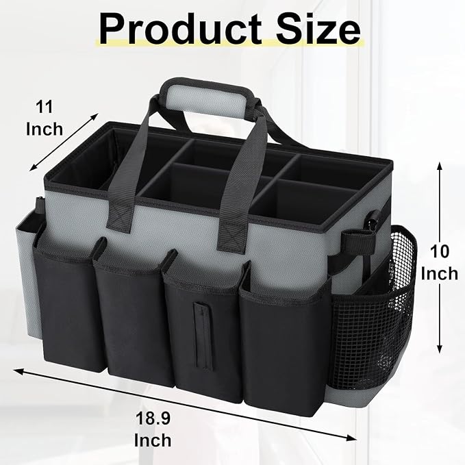 Wearable Large Cleaning Caddy Bag for Housekeepers (Black&Gray) | Cleaning Supplies Organizer with Adjustable Shoulder, Waist & Handle Straps, Detailing Bag for Kitchen Supplies