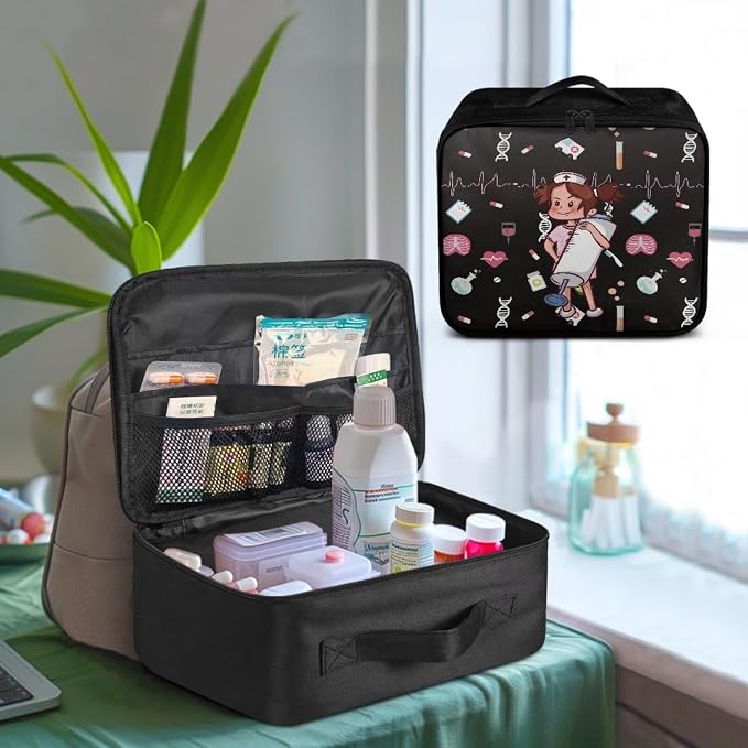 Cute First Aid Bag Empty Large Nurse Girl Medical Equipment Bag Medical Kit Bag Empty Portable Medicine Organizer Zipper Pouch for School Kids College Dorm Student Traveling