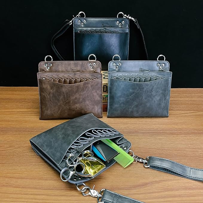 hair stylist waist bag, Leather Salon Hair Stylist Barber Scissors Shear Holster(Grey.)