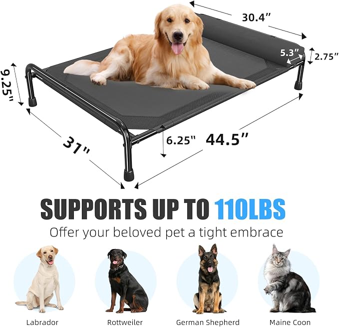 Simple Trending Elevated Dog Bed for Large Dogs, Cooling Raised Pet Cot with Bolster, Breathable Outdoor Couch Bed, 44.5" x 31", Black (Pack of 2)