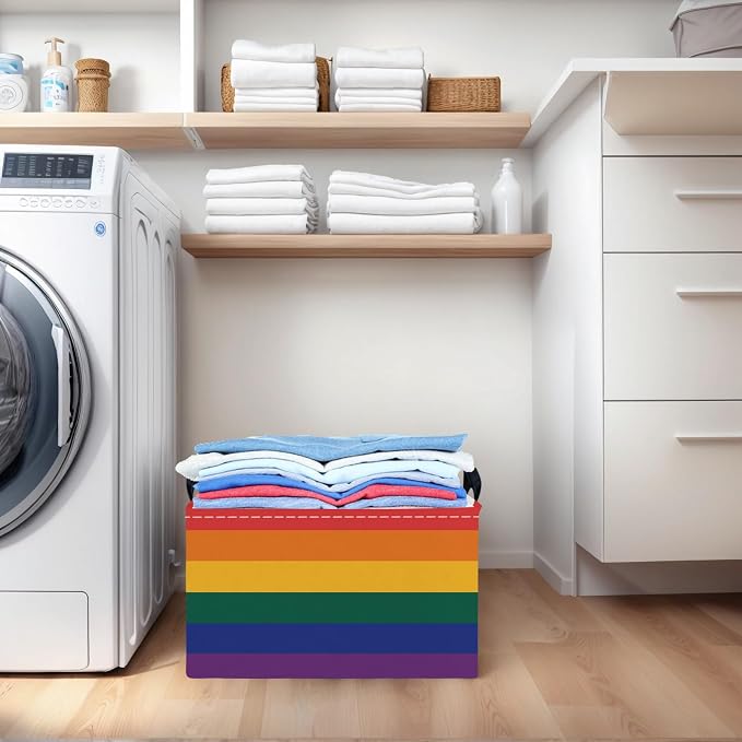 Rainbow Storage Baskets for Shelves for Classroom and Nursery Bin & Toy Organizer for Baby Room (Colorful Stripes)