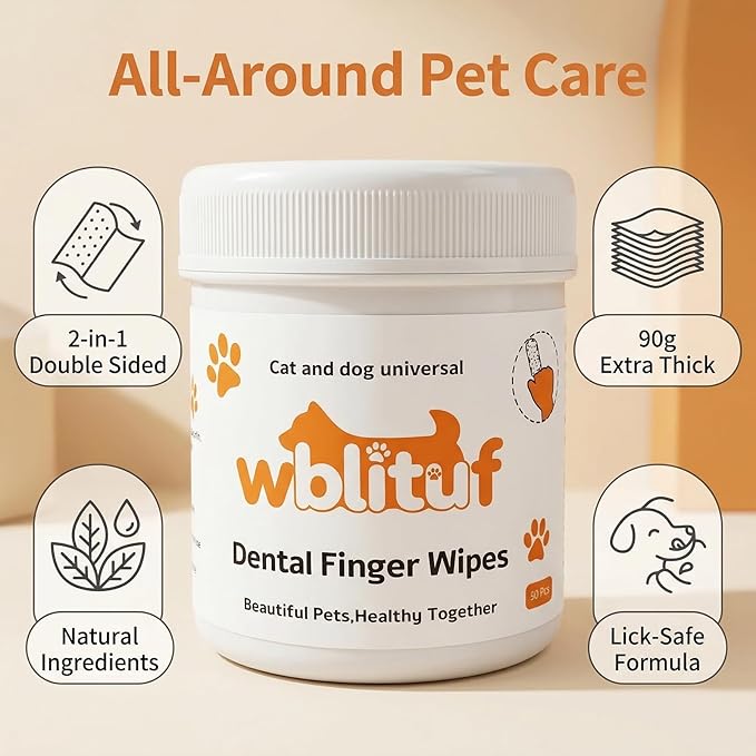 Dog Dental Wipes and Dog Teeth Cleaning Wipes, Puppy Tooth Brushing Kit Alternative for Dental Wipes for Dogs Teeth and Cat Tooth Brush Use, Non Woven Lick Safe No Rinse, 50 Count