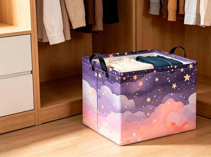CLOCOR Rectangular Storage Bin,Waterproof Books Box,Gift Basket(Pink Sky)