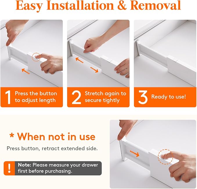 Lifewit 4" High Upgrade Drawer Divider, Adjustable Drawer Organizer Clothes | 4 Pack 11"-17" Expandable White Plastic Drawer Separator for Dresser, Kitchen, Closet, Nursery, Office Organization & Storage