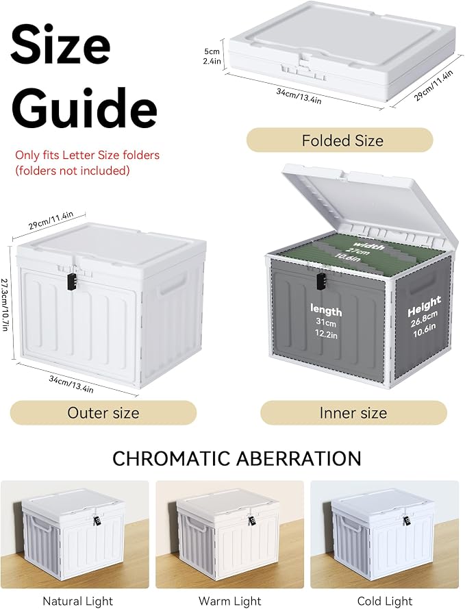 Oterri Lockable Plastic File Box with Lid for Letter-Size | Hanging File Folders Not Included. White, Large 1-Pack. Home, Office, Classroom, Dorm, Tax, Under Bed, Filing Cabinet.
