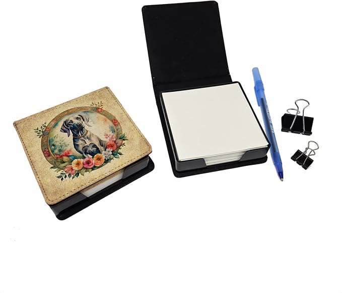 Caroline's Treasures Weimaraner and Flowers PU Leather Note Paper Holder with Artist-Designed Cover, Desk Accessory, Office Gift