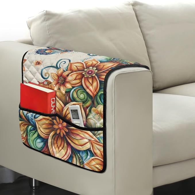 Boho Flower Butterfly Sofa Arm Covers for Couch Stretch Armrest Covers Easy to Clean Armchair Cover Sofa Armchair Slipcovers Recliner SofaArm Protector