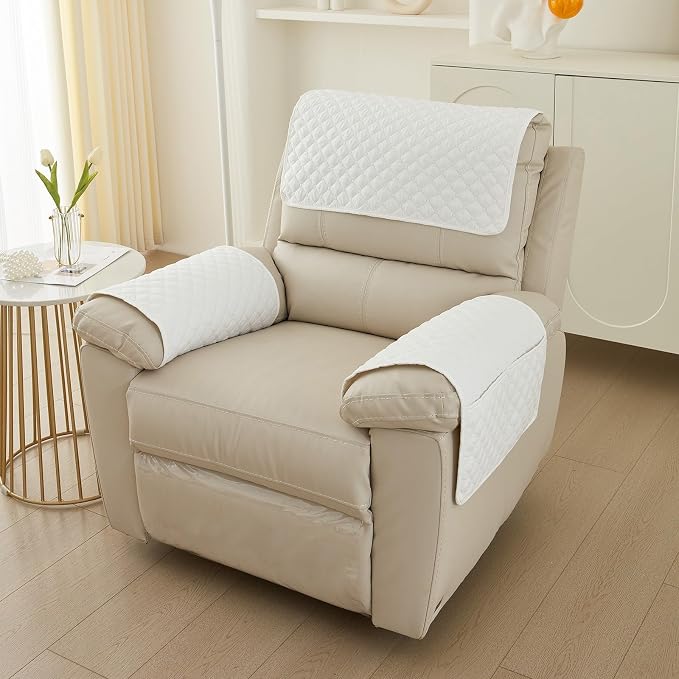 Armrest Covers Armchair Slipcover, Couch Arm Covers Recliner Covers with Storage Pockets Armrest Protector for Chair Sofa(White,1 Seat | 3 Piece Set)