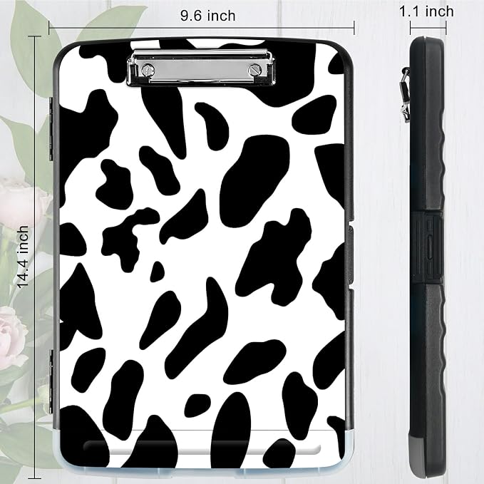 A4 Clipboard with Storage Pen Holder, Clipboards Organizer Nursing Clipboard Foldable File Folder Plastic Clipboard Folio Clip Board for Office Students Classroom Doctor Teacher, Cow Print