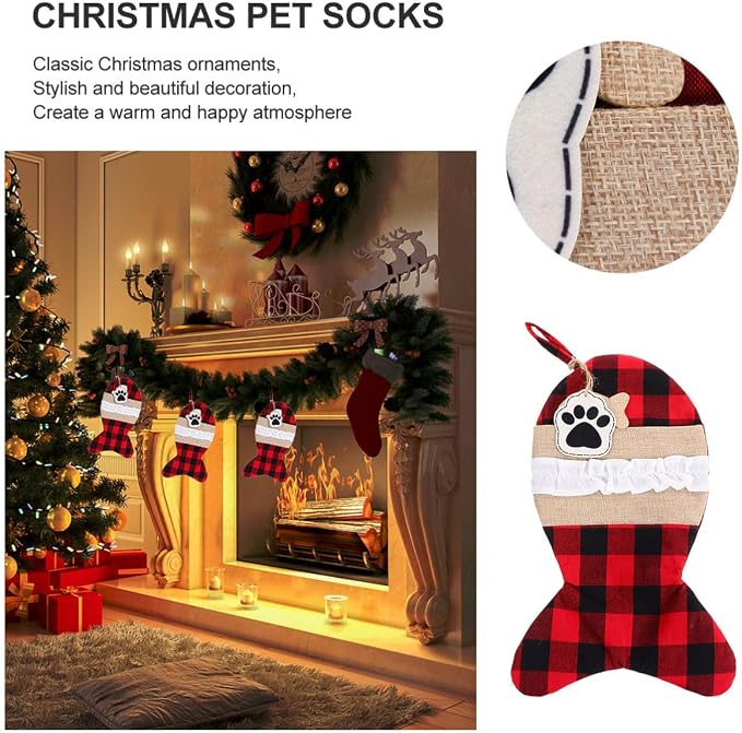 LABRIMP Christmas Pet Stocking Gift Bag Cloth Holiday Storage Pouch | Exquisite Lovely Design, Multi Purpose Decorative Pouch for Kitchens and Home, Practical Holder