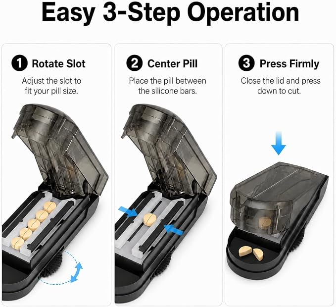 ONE PIX Pill Cutter Splitter for Small and Tiny Pills, Multiple Pill Splitter with Centering Device & Hidden Blade, Adjustable Tablet Cutter for Large Pills, Seniors, Pets, Grey