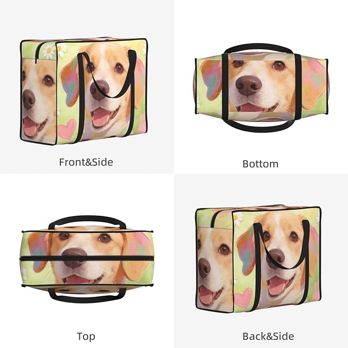 Large Capacity Storage Organizer Bags Pet Colorful Doodle Paw Hearts Dog, Foldable Moving Bags with Zippered Tote Design for Under Bed Storage and Home Organization