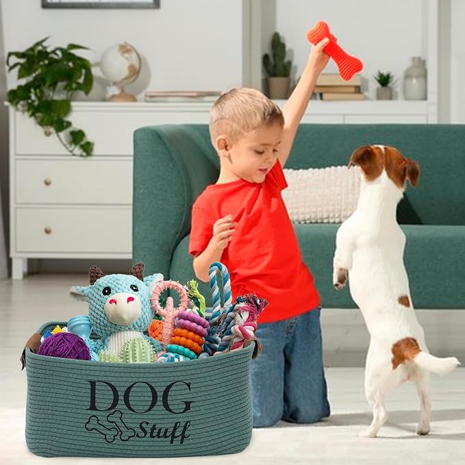 Square Dog toy basket storage Cotton Rope Storage Basket Pet/Pet Toy And Accessory Storage Bin Doy Toy Box-Green