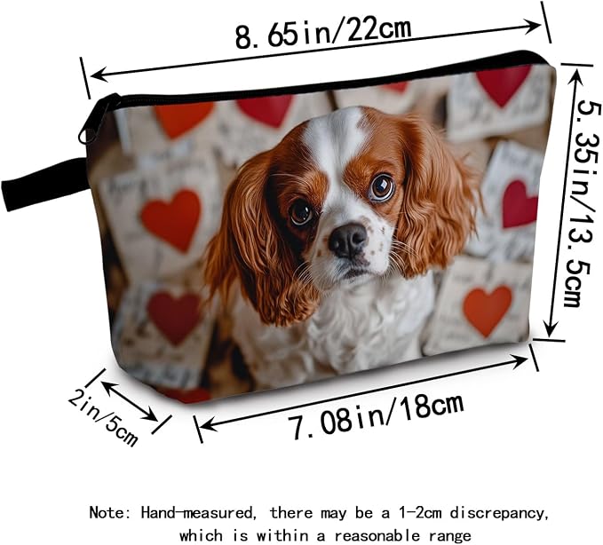 Cavalier King Charles Spaniel Makeup Bag Red Heart Background Adorable Dog Print Cosmetic Pouch for Dog Lovers Travel Toiletry Organizer Gift for Pet Enthusiasts