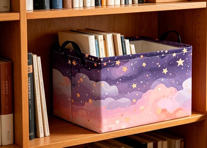 CLOCOR Rectangular Storage Bin,Waterproof Books Box,Gift Basket(Pink Sky)