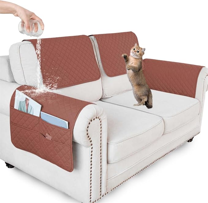 Large Polyester Armrest and Headrest Covers with 2 Pockets | Soft, smooth polyester resists daily wear nonslip silicone backing helps shield recliners and sofas from pet scratches