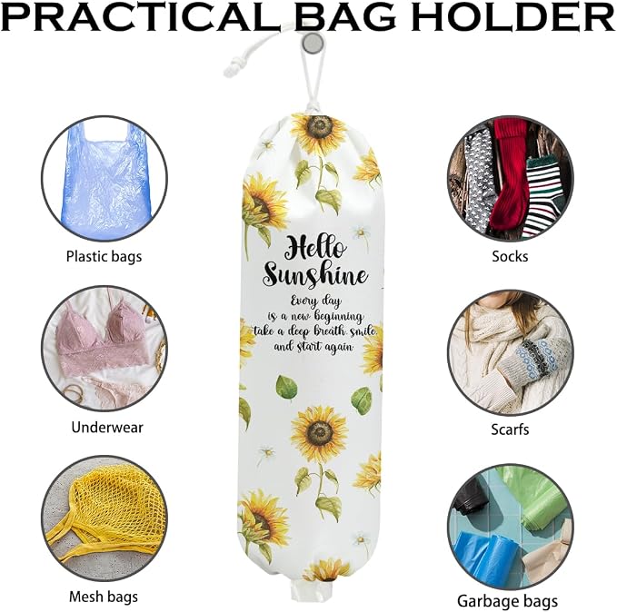 2Pcs Sunflower Plastic Bag Holder for Kitchen Essentials, Wall Mount Grocery Bag Holder for Plastic Bags, Summer Sunflower Reusable Grocery Bags Storage Dispenser for Home Kitchen Pantry Farmhouse