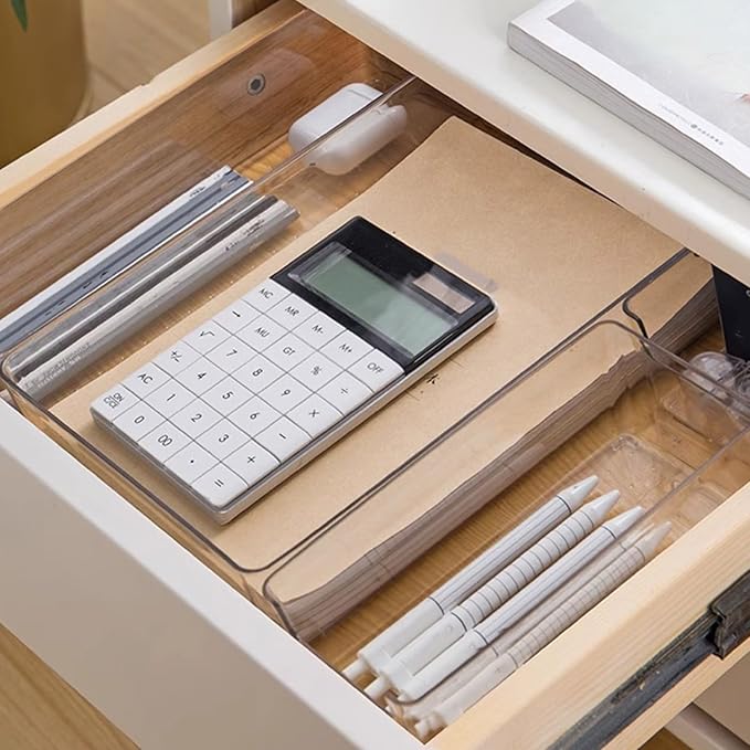 Drawer Organiser Dividers Multi Size Clear Desk Cabinet Organiser Tray Storage Bins for Kitchen Bedroom Bathroom Stackable Drawer