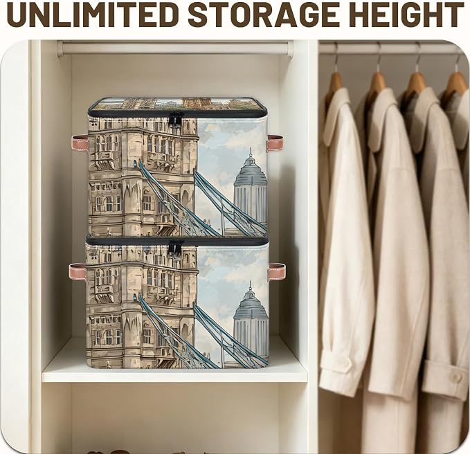 UK Big Ben Foldable Storage Bin with Lid Zipper | Closet Shelf Organizer, Boxes, Basket Containers for Home, Lidded Storage Cube for Bedroom, Waterproof, with Handles