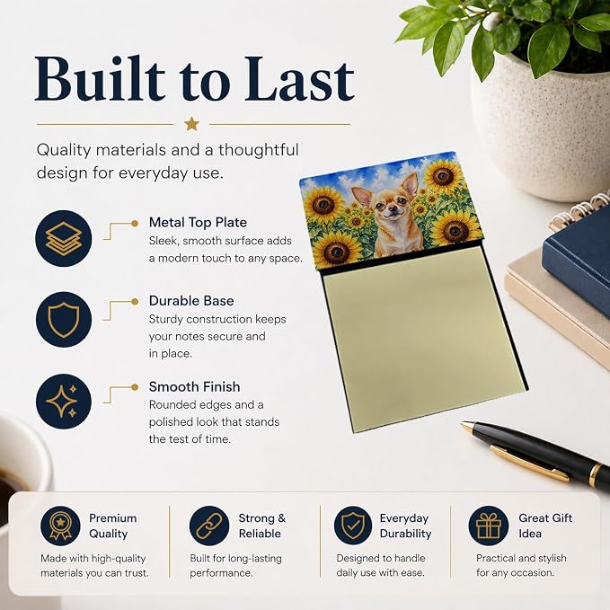 Caroline's Treasures Chihuahua in Sunflowers Watercolor Sticky Note Holder Refillable Dispenser Desk Accessory 3x3 Pad Gift