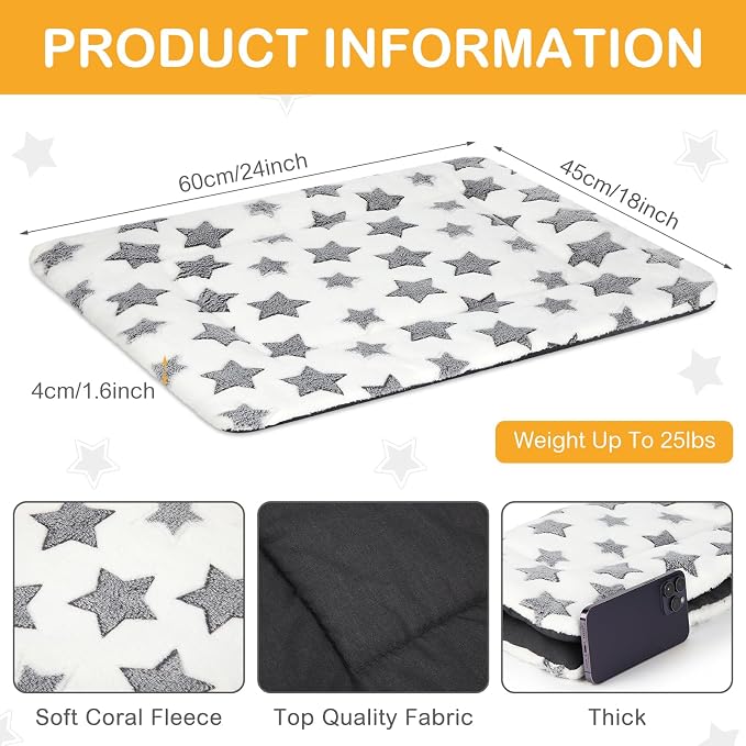 4 Pcs Dog Crate Pads Soft Warm,18 x 24 x 1.6 Inch,Star,White | Ultra Soft Warm Washable Anti-slip Kennel Bed Mat for Pets,Reversible Replaceable,for Small Medium Large Dogs and Cats