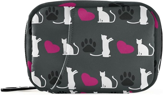 Cute Cat Heart Pill Case, Portable Weekly Pill Box Bag Container 7 Days Pill Organizer Vitamin Supplement Holder with Zipper for Travel Family Business