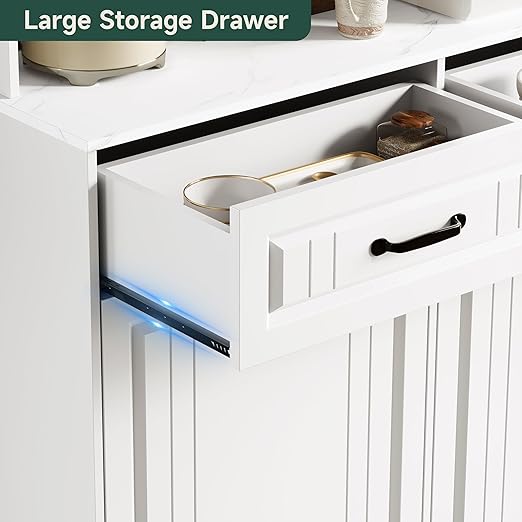 2 X 13 Gallons Double Tilt Out Trash Can Cabinet with Deodorizing Function and Power Outlet, 71" Tall Kitchen Pantry Storage Cabinet with 2 Drawers & Hutch, Freestanding Recycling for Kitchen, White