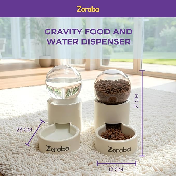Automatic Cat Feeder - 2 in 1 Non Electric Auto Refill Station with Light Up Toy Ball Dog Food Dispenser for Small Dogs and Cats - Cat Food Dispenser and Automatic Dog Feeder for Kibble and Water