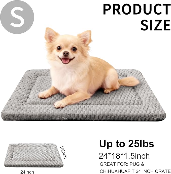 Dog Bed Mat - Dog Crate Pad - Reversible Mat for Pet Comfort - Soft Bed Crate Pads for All Seasons - Durable, Machine Washable Mat for Crates, Travel, and Home (Light Gray, 24" L*18" W*1.5" Th)