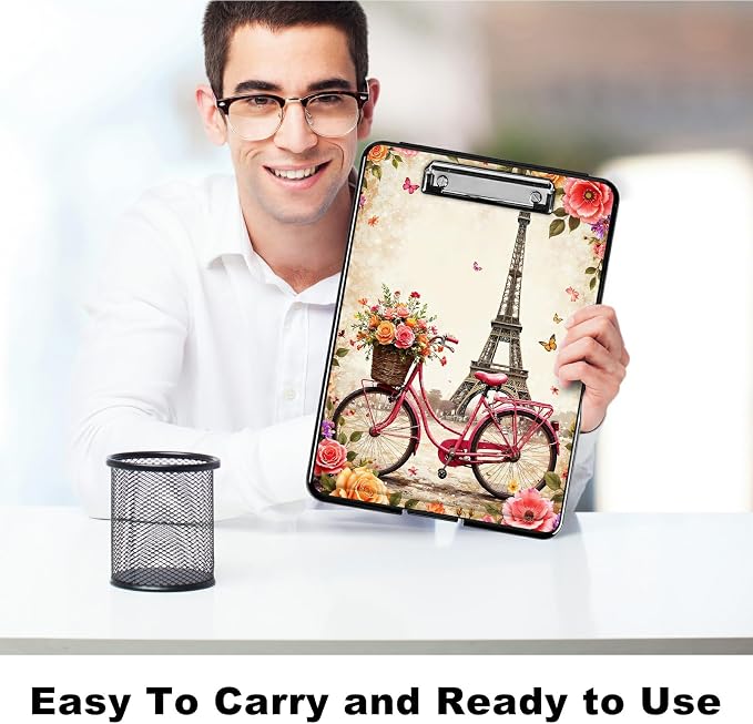 Heavy Duty Storage Clipboard, Slim Nursing Clipboard with Internal Pen Case, Portable File Organizer Case for A4 Letter Size Paper Office Medical Professionals, Bicycle Leaning Tower
