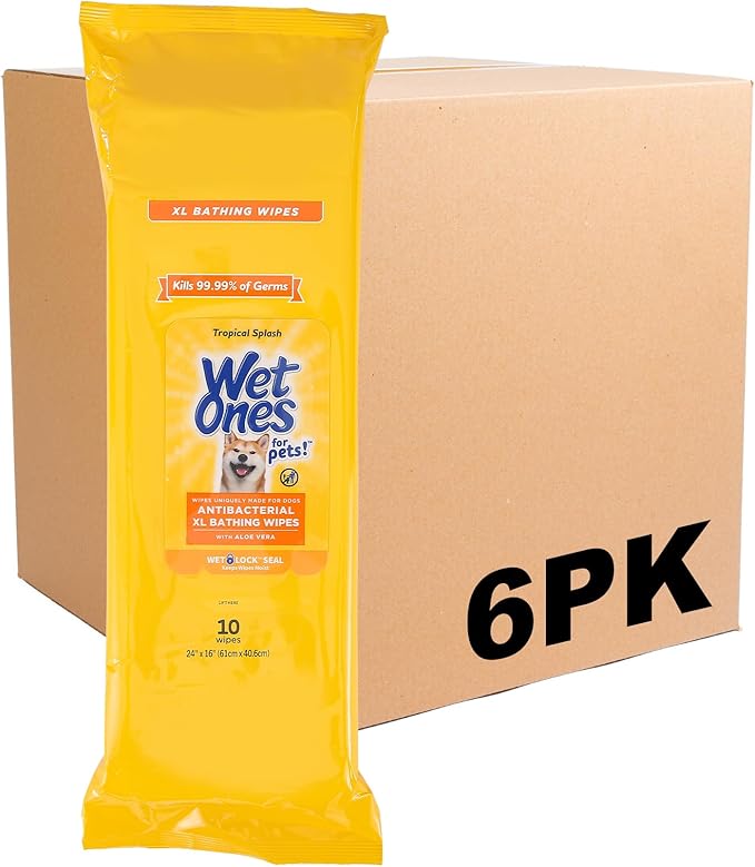 Wet Ones for Pets Multipurpose Dog Wipes with Aloe Vera, Tropical Splash Scent - Extra Large Pet Bathing Wipes with Wet Lock Seal for Paws and All-Over Use, 10 Count - 3 Pack