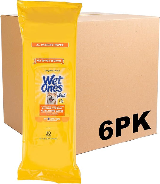 Wet Ones for Pets Multipurpose Dog Wipes with Aloe Vera, Tropical Splash Scent - Extra Large Pet Bathing Wipes with Wet Lock Seal for Paws and All-Over Use, 10 Count - 3 Pack