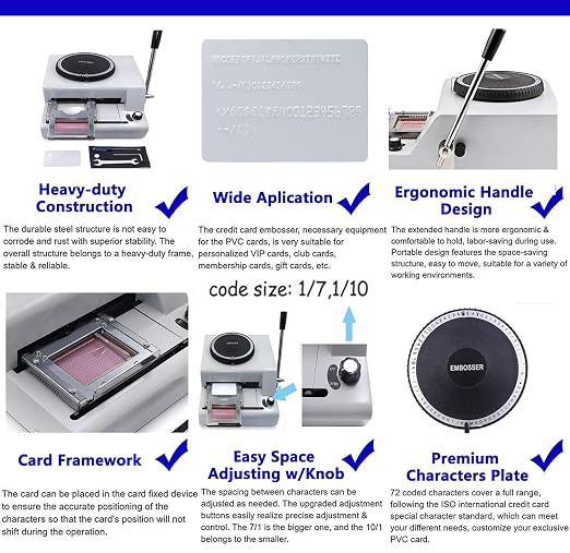 Manual Dog Tag Embosser Machine - 72 Coded Characters, 30 Aluminum Tags Included, Perfect for Custom Pet ID Tags & PVC Card Embossing, User-Friendly Design